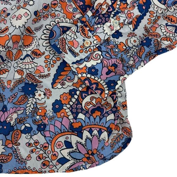Talbots XL Classic Cotton Button Down Shirt Royal Palm Paisley Orange Blue - Picture 7 of 12